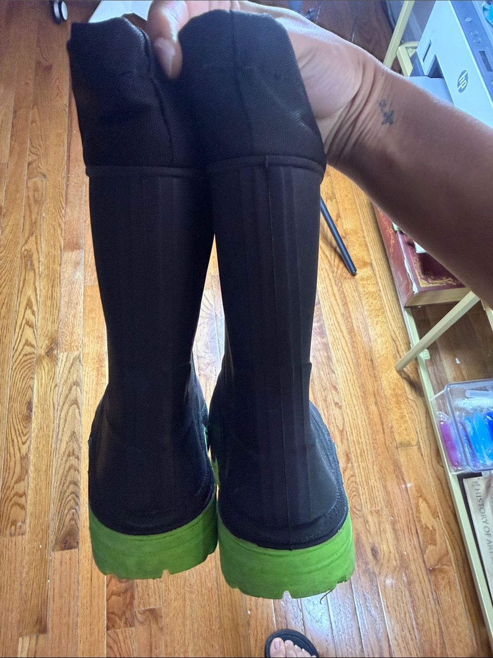 wonder nation Black Boots with Bright Green Soles